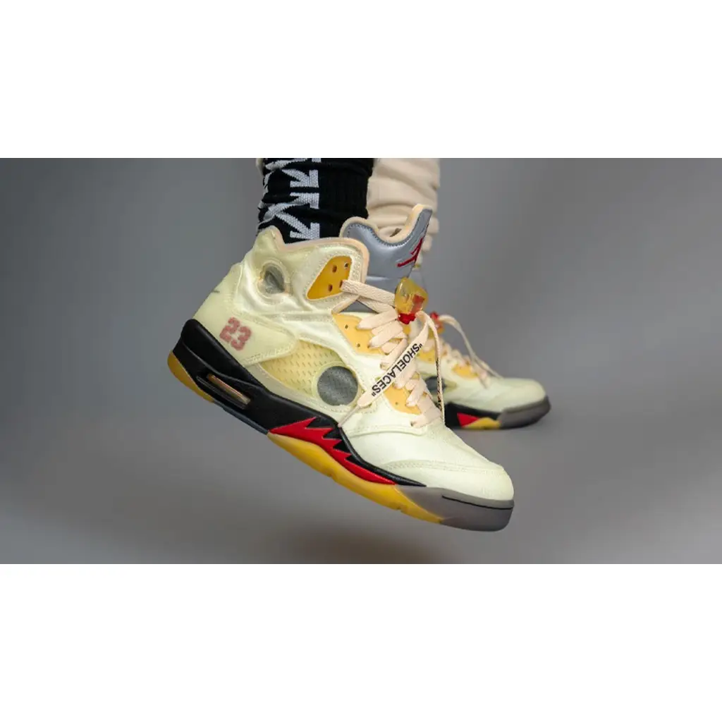 Nike Off-White X Air Jordan 5 Sail Fire Red - Image 6