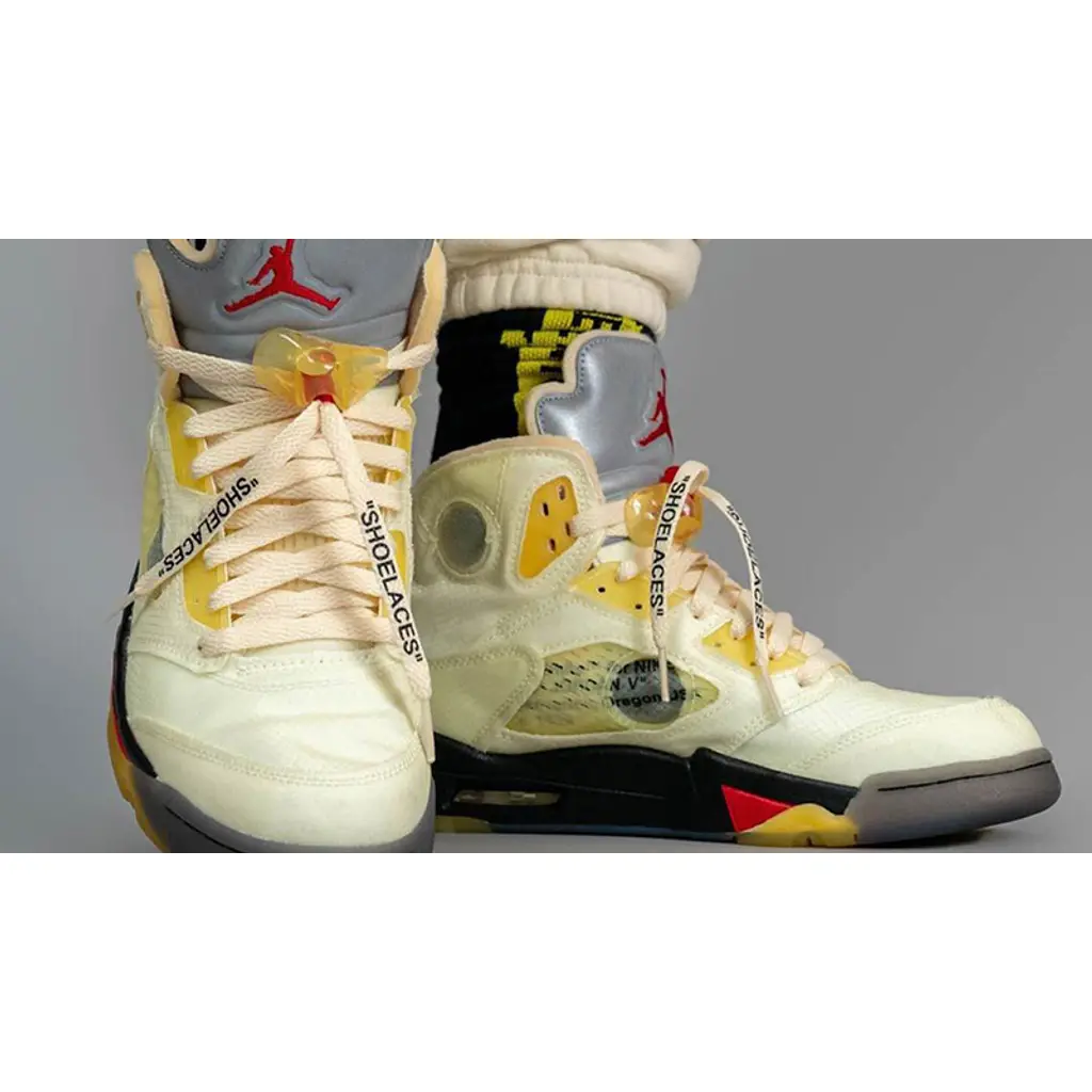 Nike Off-White X Air Jordan 5 Sail Fire Red - Image 8