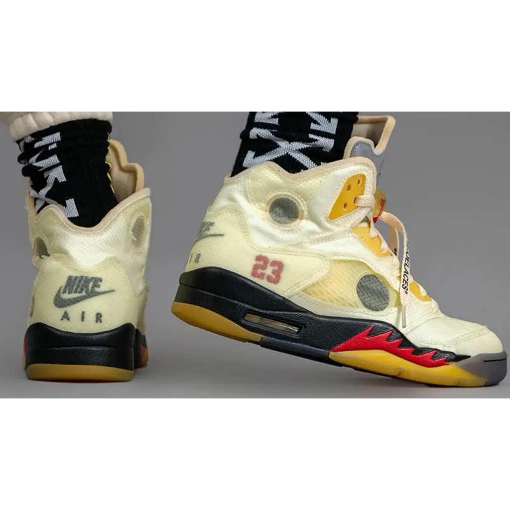 Nike Off-White X Air Jordan 5 Sail Fire Red - Image 9