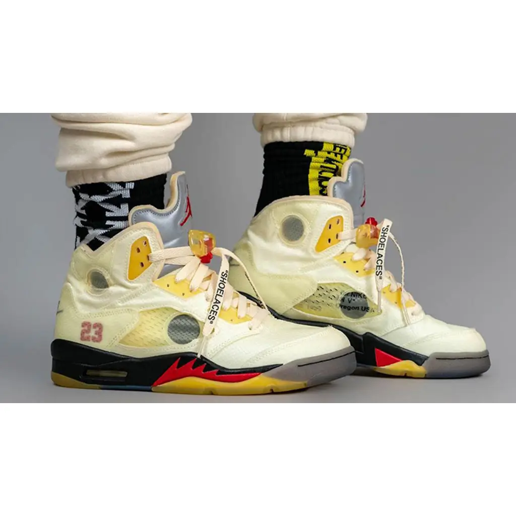 Nike Off-White X Air Jordan 5 Sail Fire Red - Image 7