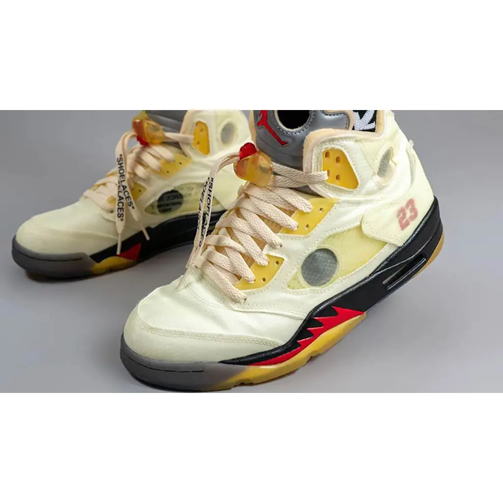 Nike Off-White X Air Jordan 5 Sail Fire Red - Image 10