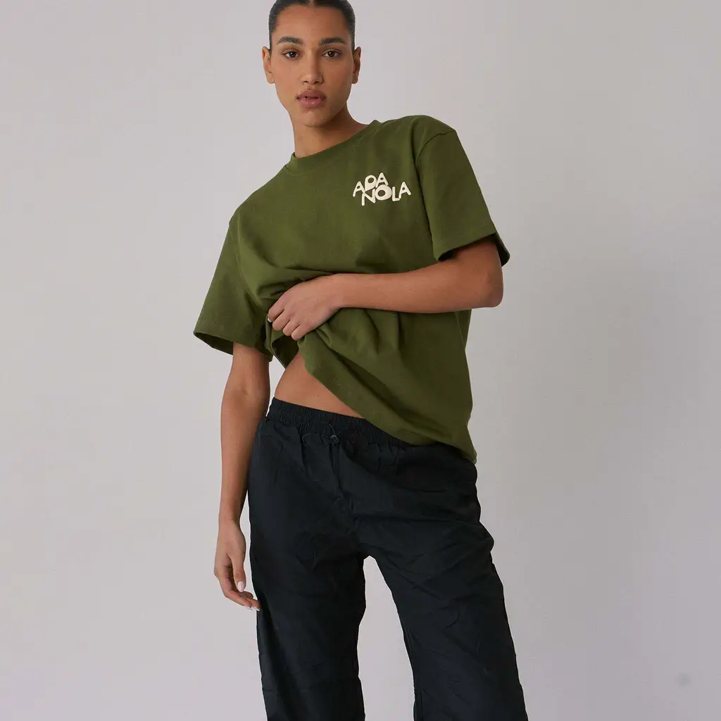 ADANOLA Active Short Sleeve Oversized T-shirt - Moss Green - Image 4
