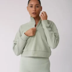 ADANOLA Funnel Neck Crop Sweatshirt - Sage Green