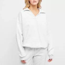 ADANOLA Oversized Open Collar Crew Sweatshirt - Grey Melange