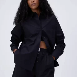 ADANOLA Oversized Poplin Shirt - Black
