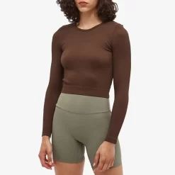 ADANOLA Rib Long Sleeve Top - Espresso Brown