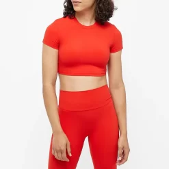 ADANOLA Short Sleeve Crop Top - Chilli Red