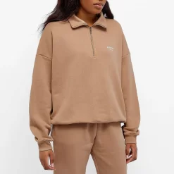 ADANOLA Tonal Logo Oversized Zip Neck Sweat End Exclusive - Pebble Brown