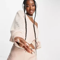 Adidas 2000s Luxe Velour Slouchy Cropped Sweatshirt - Camel