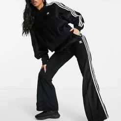 Adidas 3-Stripe Corduroy Flared Trouser - Black