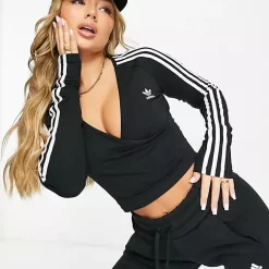 Adidas Adicolor 3-Stripes Cropped Long Sleeve Top - Black