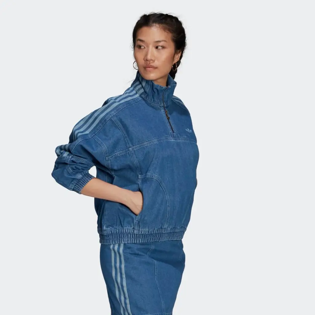 Adidas Adicolor Denim Cropped Track Top - Bahia Blue - Image 5