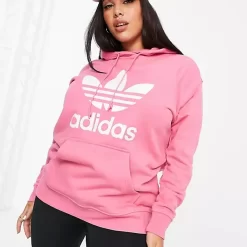 Adidas Adicolor Large Logo Hoodie (Plus Size) - Pink