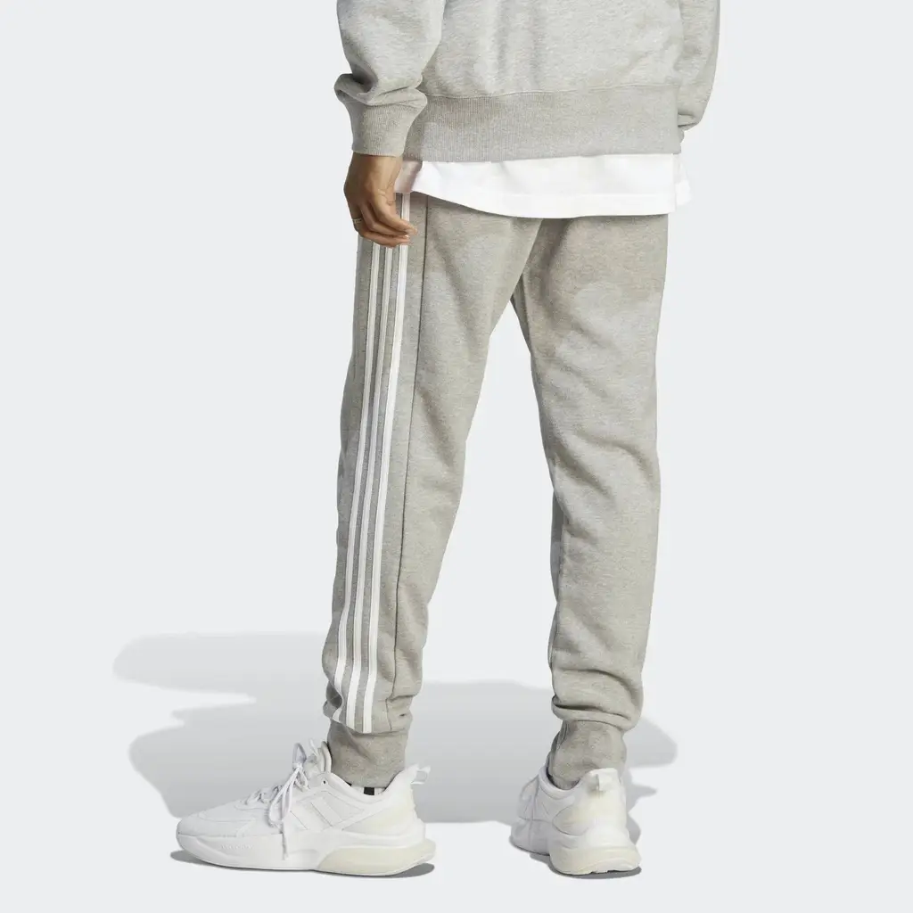 Adidas Essentials French Terry Tapered Cuff 3 Stripes Joggers - Medium Grey Heather - Image 3