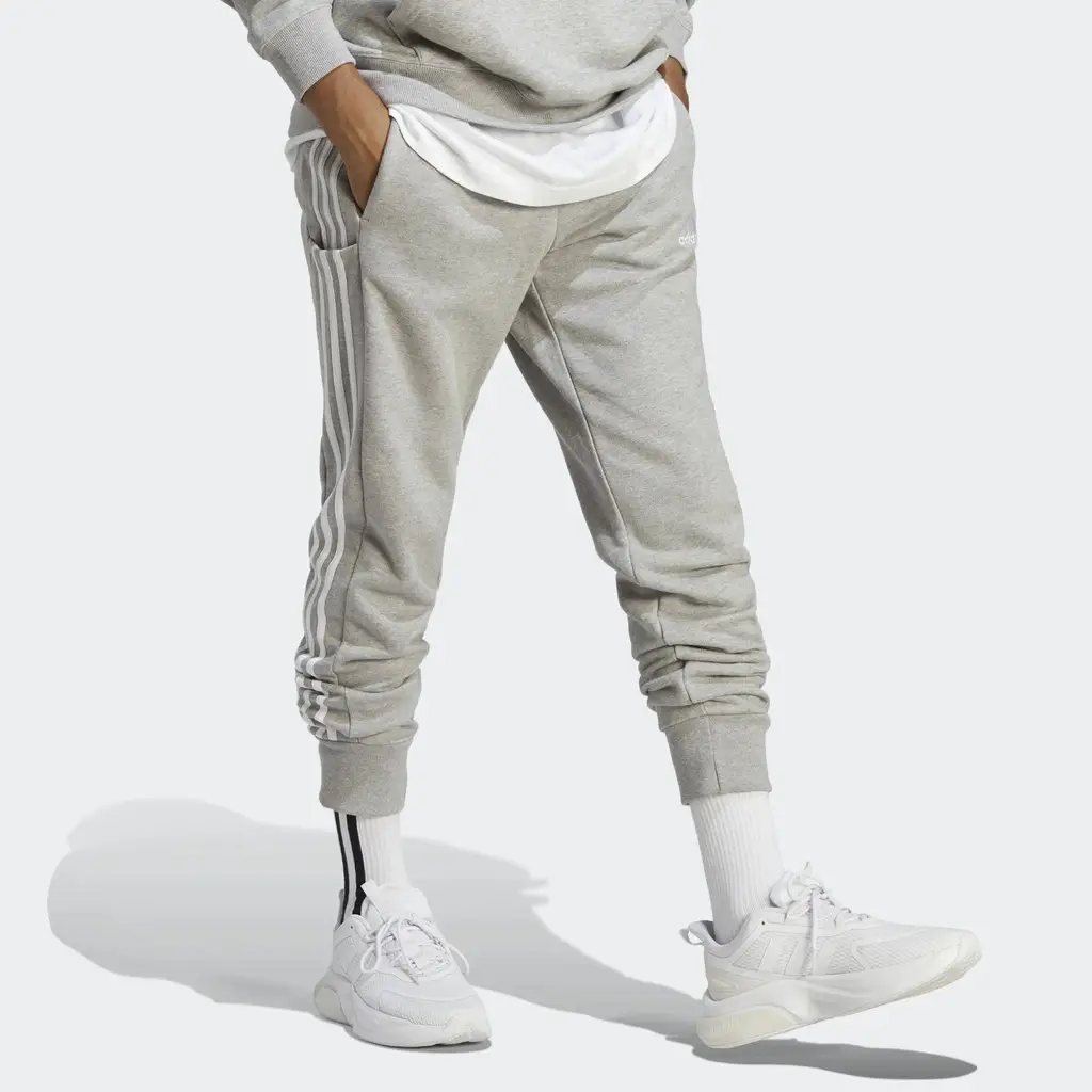 Adidas Essentials French Terry Tapered Cuff 3 Stripes Joggers - Medium Grey Heather