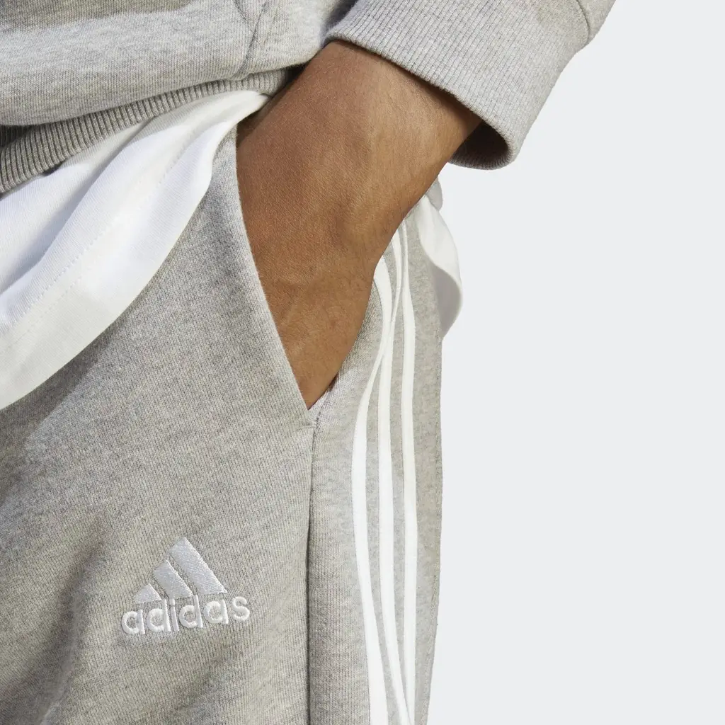 Adidas Essentials French Terry Tapered Cuff 3 Stripes Joggers - Medium Grey Heather - Image 4