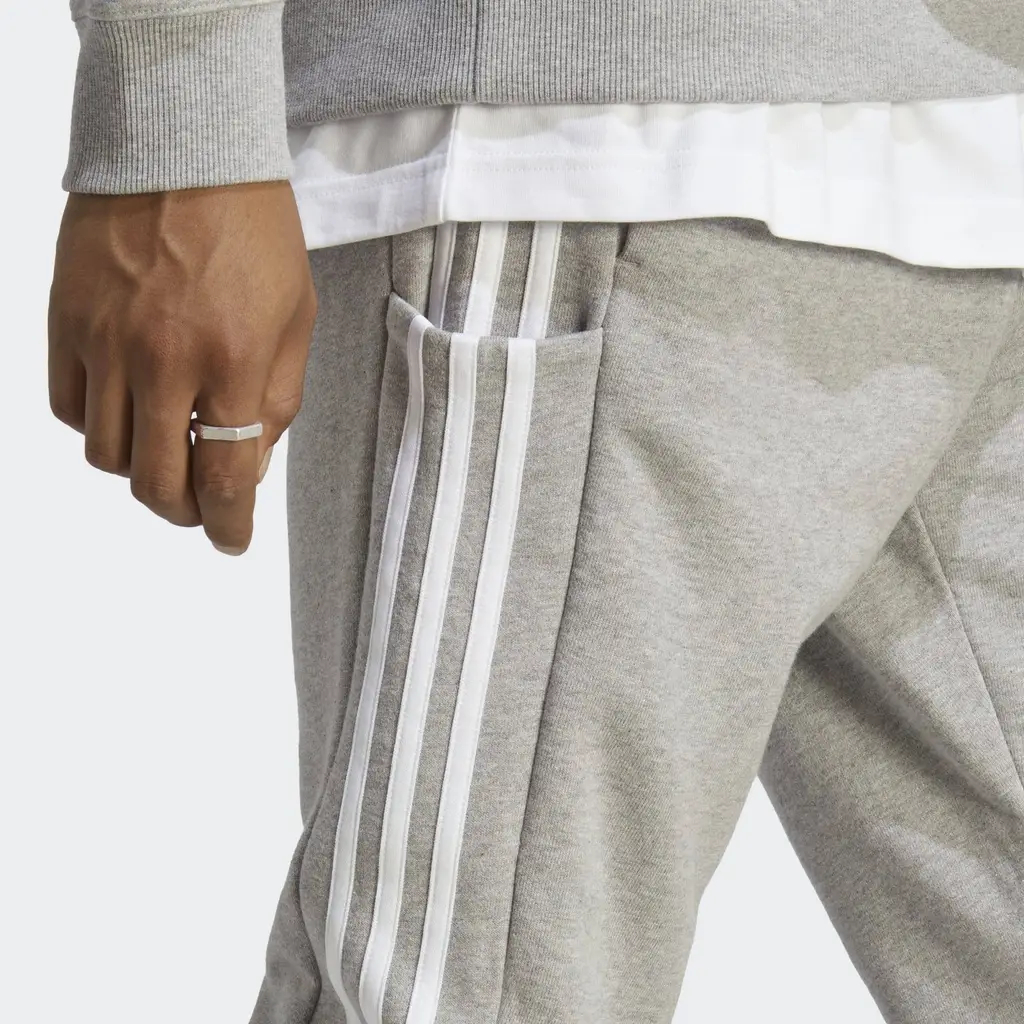 Adidas Essentials French Terry Tapered Cuff 3 Stripes Joggers - Medium Grey Heather - Image 5
