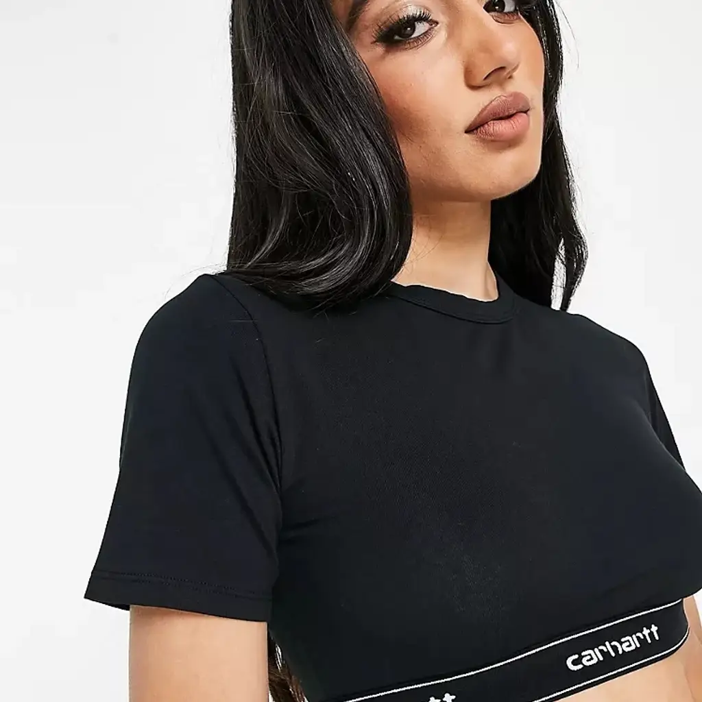 Carhartt WIP Logo Waist Crop T-Shirt - Black - Image 3