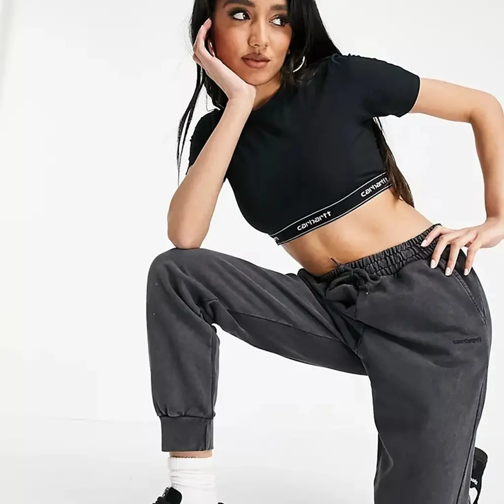 Carhartt WIP Logo Waist Crop T-Shirt - Black - Image 4