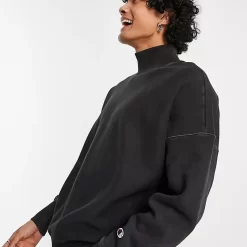 Champion Reverse Weave High Neck Logo Sweatshirt - Black