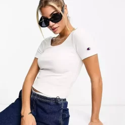 Champion Reverse Weave Premium Ribbed Cropped Top - White