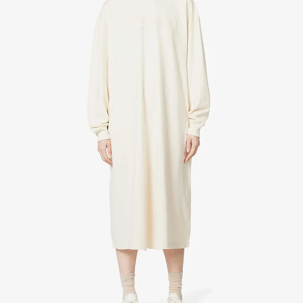 Fear Of God ESSENTIALS Brand-Appliqué Cotton-Jersey Midi Dress - Egg Shell - Image 3