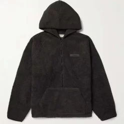 Fear Of God ESSENTIALS Logo-Appliqued Fleece Half-Zip Hoodie - Iron