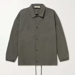 Fear Of God ESSENTIALS Logo-Flocked Cotton-Blend Coach Jacket - Charcoal