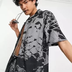 Nike Jordan All Over Print Revere Collar Mesh Shirt - Black