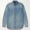 MR Porter X Fear Of God Distressed Denim Shirt Blue - Blue