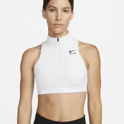 Nike Air Dri-FIT Swoosh Mock-Zip Medium Support 1 Piece Pad 1/2 Zip Sports Bra - White