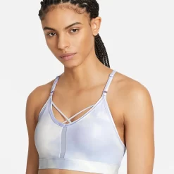 Nike Dri-FIT Indy Icon Clash Light-Support Padded Strappy Sports Bra - Light Thistle