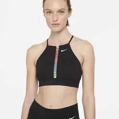 Nike Dri-FIT Indy Rainbow Ladder Light-Support Padded High-Neck Sports Bra - Black