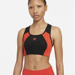 Nike Dri-FIT Swoosh Icon Clash 1-Piece Pad Keyhole Sports Bra - Black Chile Red