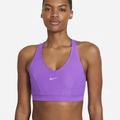 Nike Dri-FIT Swoosh Icon Clash Medium Support 1 Piece Pad V-Neck Sports Bra - Wild Berry