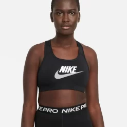 Nike Dri-FIT Swoosh Medium-Support Non-Padded Graphic Sports Bra - Black