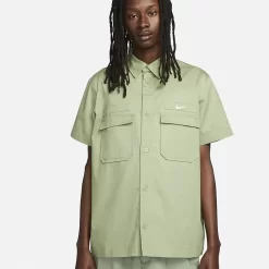 Nike Life Woven Military Short-Sleeve Button-Down Shirt - Oil Green