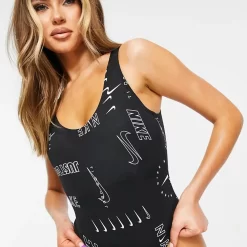 Nike Swimming Logo Scoop Back Swimsuit - Black