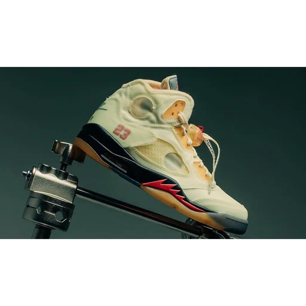 Nike Off-White X Air Jordan 5 Sail Fire Red - Image 3