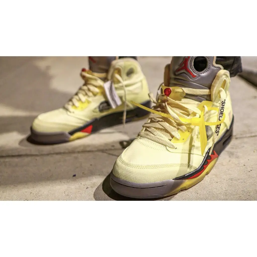 Nike Off-White X Air Jordan 5 Sail Fire Red - Image 2