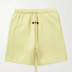 Fear Of God ESSENTIALS Logo-Flocked Cotton-Blend Drawstring Shorts - Canary