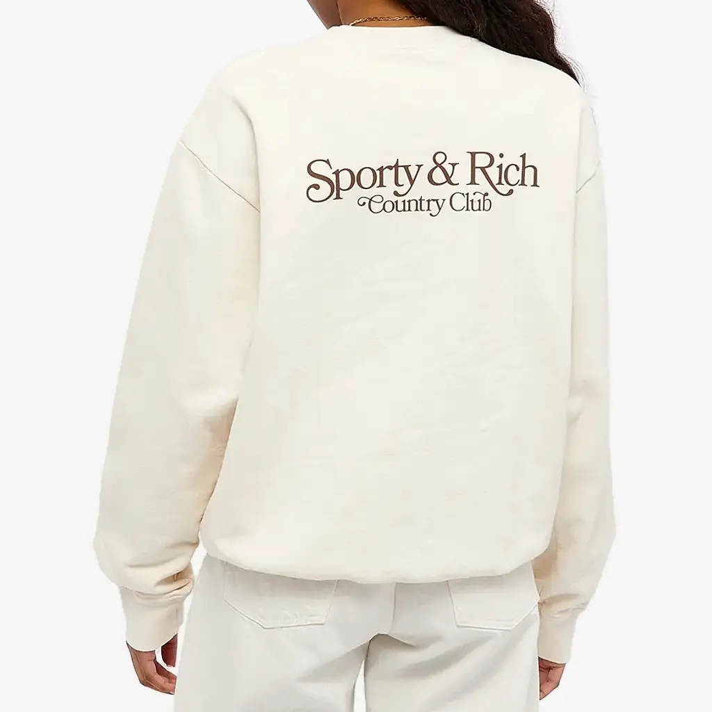 Sporty & Rich Bardot Country Club Crew Sweatshirt - Cream