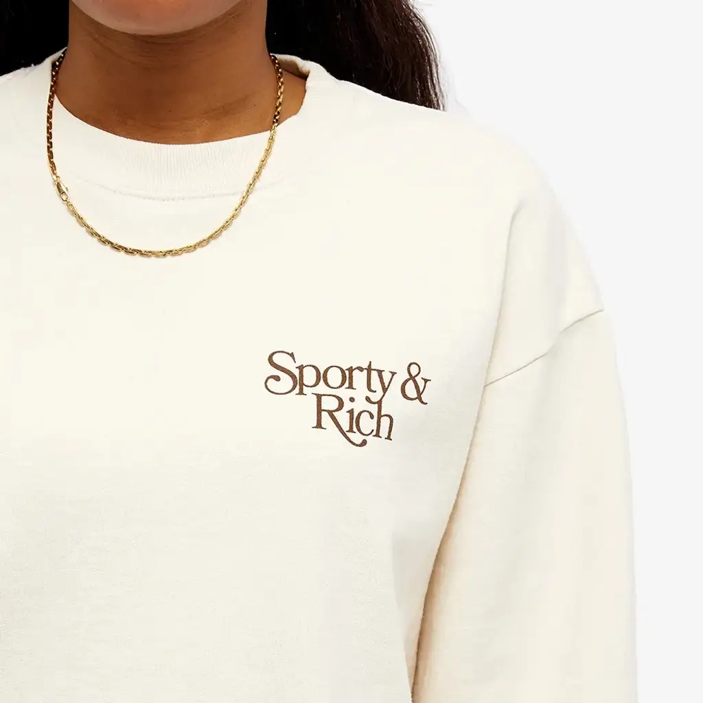Sporty & Rich Bardot Country Club Crew Sweatshirt - Cream - Image 3