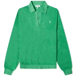 Sporty & Rich Long Sleeve SRC Terry Polo - Kelly Green