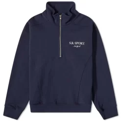 Sporty & Rich Wimbledon Quarter Zip Sweatshirt - Navy