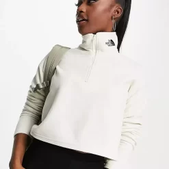 The North Face Embroidered Glacier Cropped Fleece Sweatshirt - White