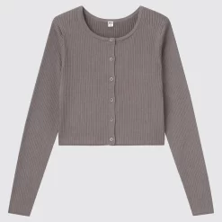 UNIQLO 100% Supima Cotton Cropped Cardigan - Brown