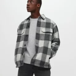 UNIQLO Checked Overshirt Jacket - Grey