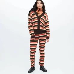 UNIQLO Marni Merino Blend Knitted Striped Semi-Flared Trousers - Dark Brown