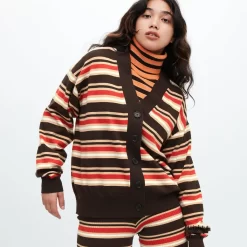 UNIQLO Marni Merino Blend Striped Oversized Cardigan - Dark Brown